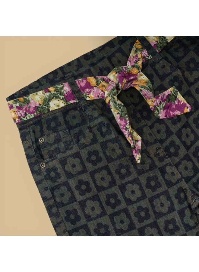 MARWAN AOP Girls Long Pant with Contrast Waist Belt Cotton Spandex 6 to 16 Years - Image 4
